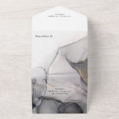 Black and Gold Alcohol Ink Wedding All In One Uitnodiging (Buitenkant)