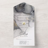 Black and Gold Alcohol Ink Wedding All In One Uitnodiging (Binnen)