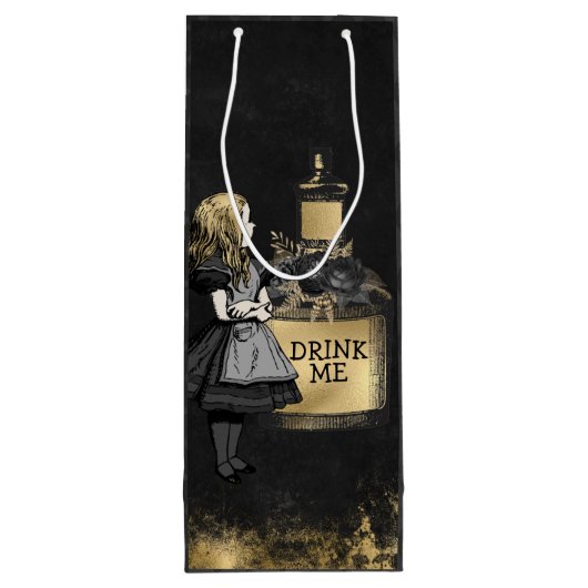 Black and Gold Alice drink me Wijn Cadeautas (Achterkant)