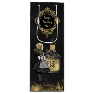 Black and Gold Alice drink me Wijn Cadeautas
