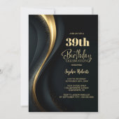 Black and Gold Any Age Birthday Party Kaart (Voorkant)