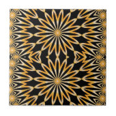 Black and Gold Arabesque Kaleidoscope Mosaic Tegeltje (Voorkant)