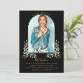 Black and Gold Arch Foliage Photo Graduage Party Kaart (Staand voorkant)