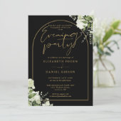 Black and Gold Arch Greenery Wedding Evening Party Kaart (Staand voorkant)