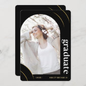 Black and Gold Arch Photo Graduparty Kaart (Voorkant / Achterkant)