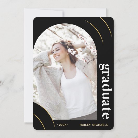 Black and Gold Arch Photo Graduparty Kaart (Voorkant)