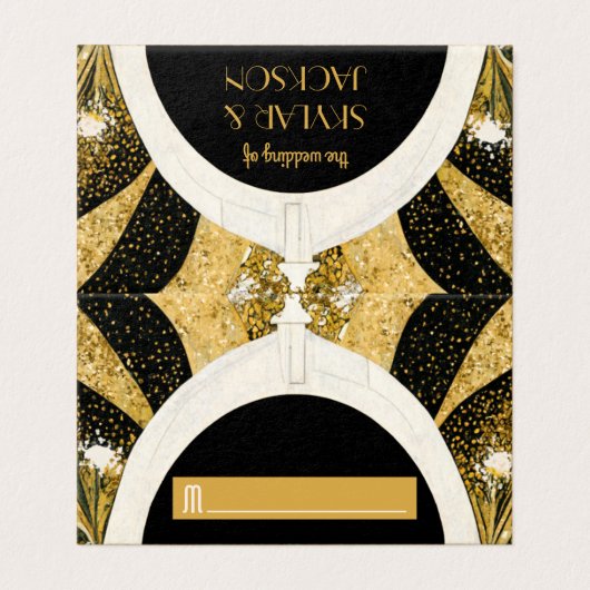 Black and Gold Art Deco Archway Wedding Place Card Kaart (Buitenkant ongevouwen)