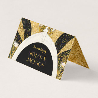 Black and Gold Art Deco Archway Wedding Place Card Kaart