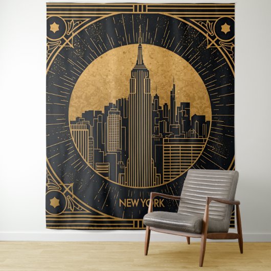 Black and Gold Art Deco Backdrop Wandkleed (In situ)