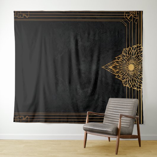 Black and Gold Art Deco Backdrop Wandkleed (In Situ (horizontaal))