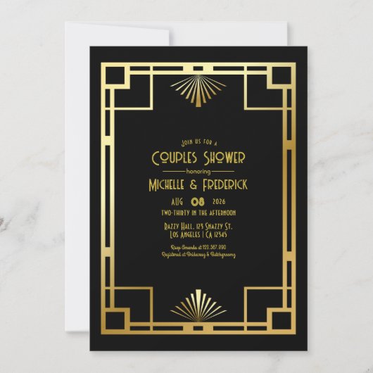 Black and Gold Art Deco Couples Shower Photo Kaart (Voorkant)