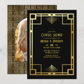 Black and Gold Art Deco Couples Shower Photo Kaart (Voorkant / Achterkant)