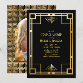 Black and Gold Art Deco Couples Shower Photo Kaart