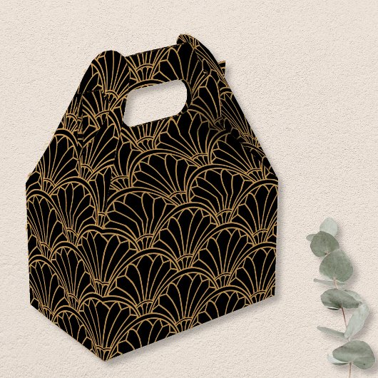 Black and Gold Art Deco Fan Flowers Motif Bedankdoosjes