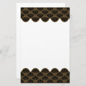 Black and Gold Art Deco Fan Flowers Motif Briefpapier (Voorkant / Achterkant)