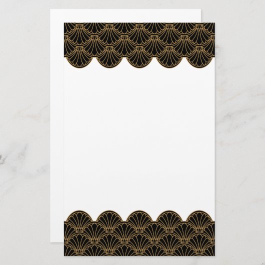 Black and Gold Art Deco Fan Flowers Motif Briefpapier (Voorkant / Achterkant)