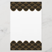 Black and Gold Art Deco Fan Flowers Motif Briefpapier (Voorkant)