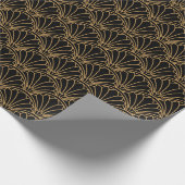 Black and Gold Art Deco Fan Flowers Motif Cadeaupapier (Hoek)