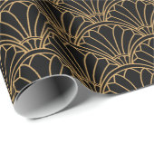 Black and Gold Art Deco Fan Flowers Motif Cadeaupapier (Rol Hoek)