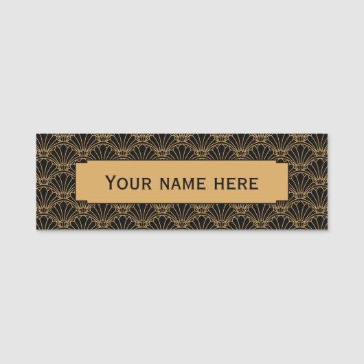 Black and Gold Art Deco Fan Flowers Motif Naamplaatje (Voorkant)