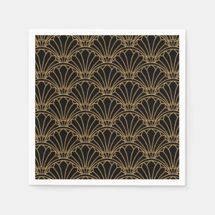 Black and Gold Art Deco Fan Flowers Motif Servet