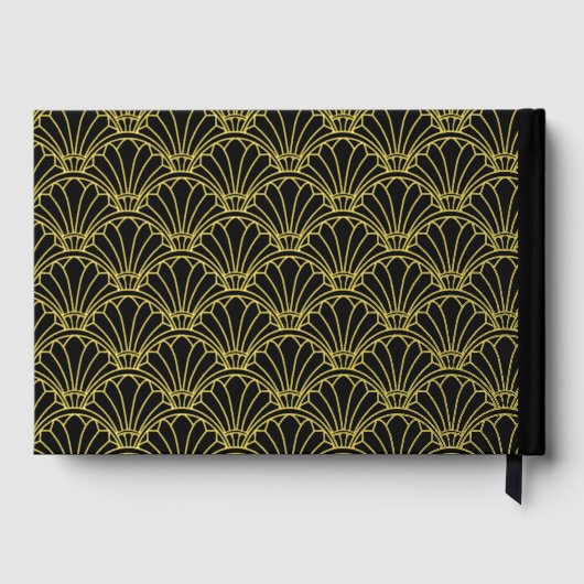 Black and Gold Art Deco Fan Flowers Wedding Gastenboek (Achterkant)