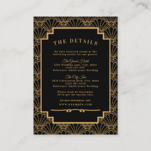 Black and Gold Art Deco Fan Flowers Wedding Informatiekaartje