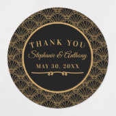 Black and Gold Art Deco Fan Flowers Wedding Labels (Design 2)