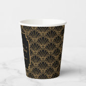 Black and Gold Art Deco Fan Flowers Wedding Papieren Bekers (Links)