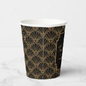 Black and Gold Art Deco Fan Flowers Wedding Papieren Bekers (Rechts)