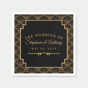 Black and Gold Art Deco Fan Flowers Wedding Servet