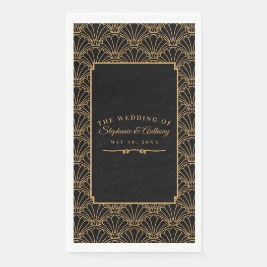 Black and Gold Art Deco Fan Flowers Wedding Servet (Voorkant)