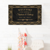 Black and Gold Art Deco Fan Flowers Wedding Spandoek (Insitu)