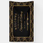 Black and Gold Art Deco Fan Flowers Wedding Spandoek (Verticaal)