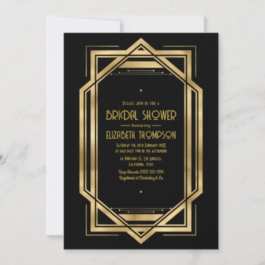 Black and Gold Art Deco Gold Bridal Shower Kaart (Voorkant)