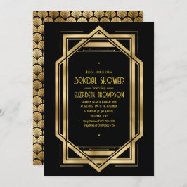 Black and Gold Art Deco Gold Bridal Shower Kaart