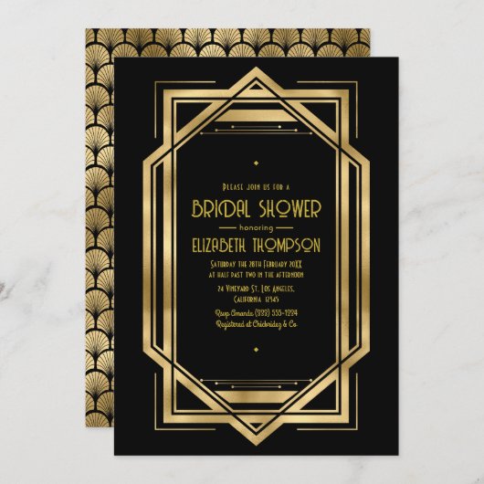 Black and Gold Art Deco Gold Bridal Shower Kaart (Voorkant / Achterkant)