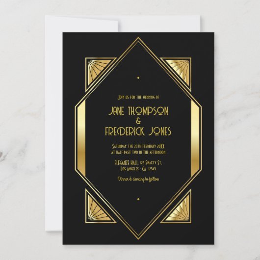Black and Gold Art Deco Gold Wedding Photo Kaart (Voorkant)