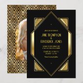Black and Gold Art Deco Gold Wedding Photo Kaart (Voorkant / Achterkant)