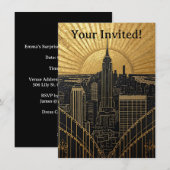 Black and Gold Art Deco Invitation Kaart (Voorkant / Achterkant)