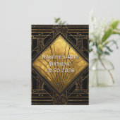 Black and Gold Art Deco Invitation Kaart (Staand voorkant)