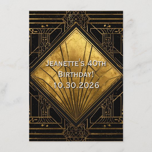 Black and Gold Art Deco Invitation Kaart (Voorkant)