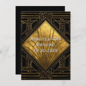 Black and Gold Art Deco Invitation Kaart (Voorkant / Achterkant)