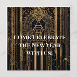 Black and Gold Art Deco Invitation Kaart