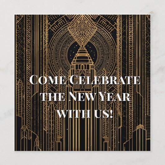 Black and Gold Art Deco Invitation Kaart (Voorkant)