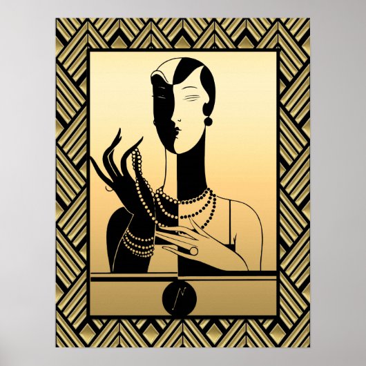 Black and Gold Art Deco Lady Poster (Voorkant)