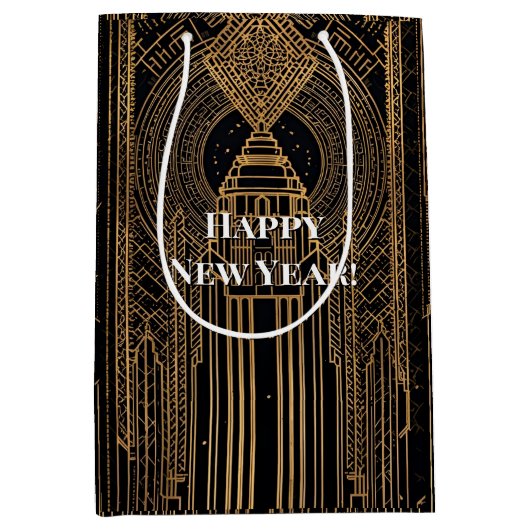 Black and Gold Art Deco Medium Cadeauzakje (Voorkant)