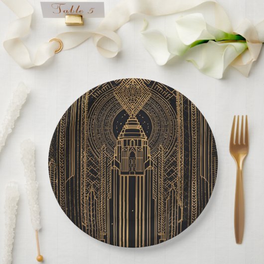Black and Gold Art Deco Paper Napkin Papieren Bordje (Huwelijk)