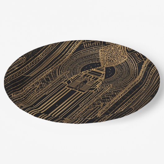 Black and Gold Art Deco Paper Napkin Papieren Bordje (Gekanteld)