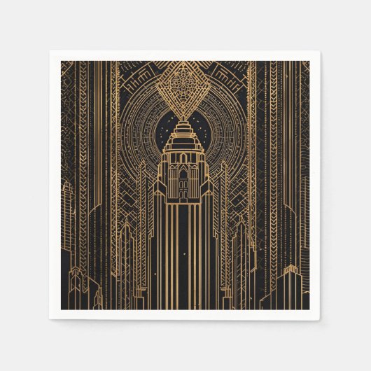 Black and Gold Art Deco Paper Napkin Servet (Voorkant)